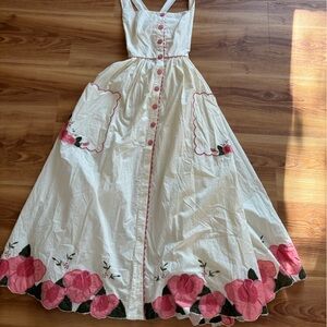 Free People Midi Sundress with Pink Rose Embroidery